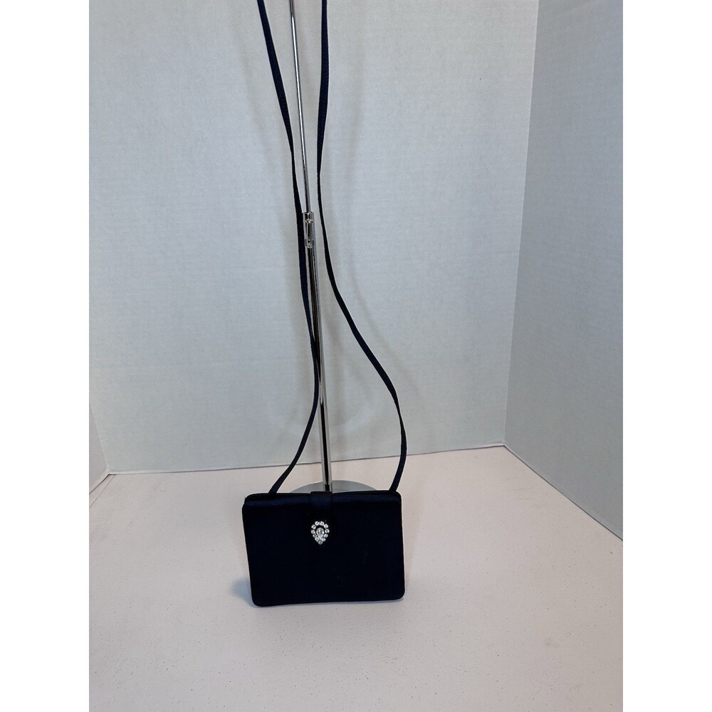 Saks Fifth Avenue Vintage Italy Black Satin Cocktail Purse With‎ Jewel Clasp